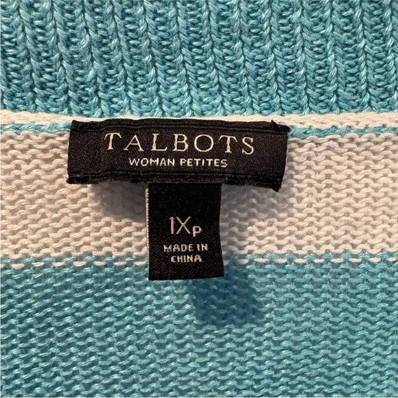 Talbots Turquoise Aqua Blue White Striped Linen Cardigan Womens Size 1XP (242) - Picture 4 of 5